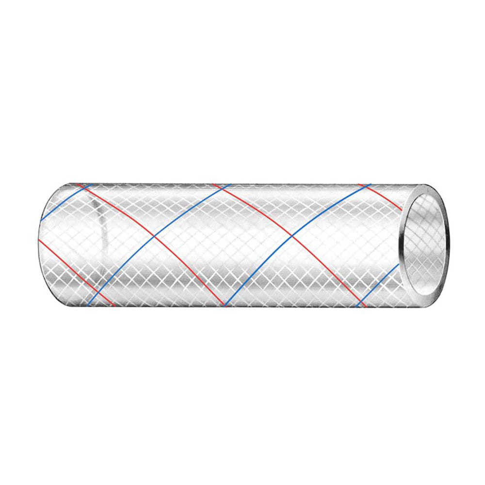 Trident Marine 5/8" x 50' Clear Reinforced PVC Hose Tubing Red  Blue Tracer [162-0586]