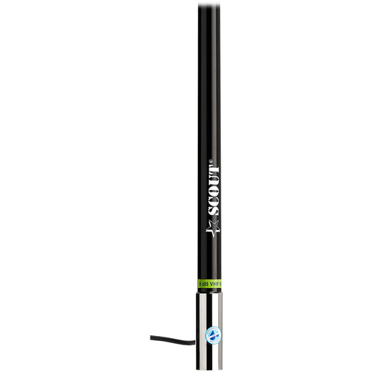 Scout 8' Black VHF Antenna 6dB Heavy Stainless Steel Ferrule w/6M RG-8x Includes PL-259 Heavy Duty Offshore Antenna KS-43 [PF AN NVHF00021T]