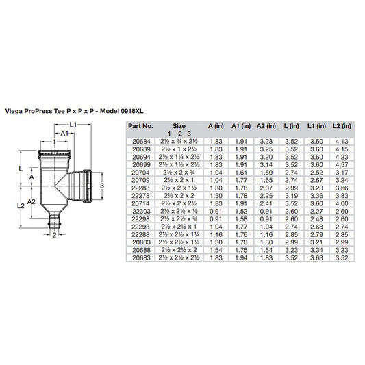 Viega ProPress 2-1/2" Copper Tee - Triple Press Connection - Smart Connect Technology [20683]