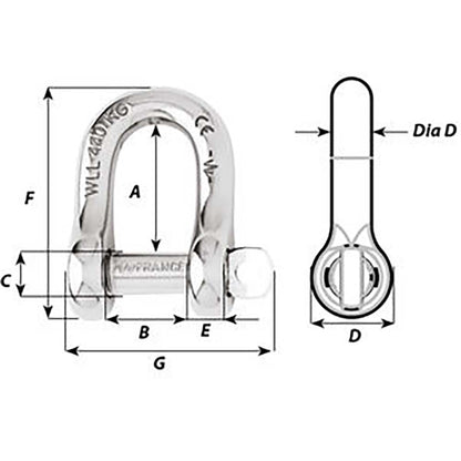 Wichard Captive Pin D Shackle - Diameter 6mm - 1/4" [1403W]