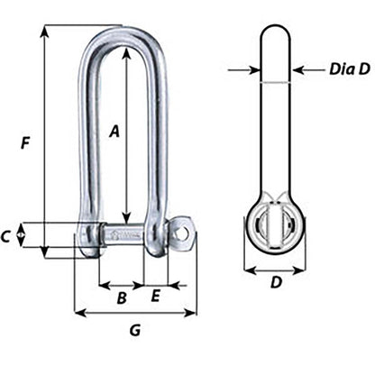 Wichard Captive Pin Long D Shackle - Diameter 5mm - 3/16" [1412W]
