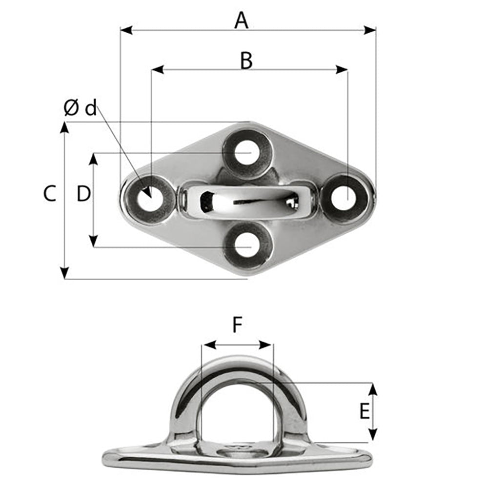 Wichard Diamond Pad Eye - Round - 79mm Length (3-7/64") - M6 Screw [6645W]